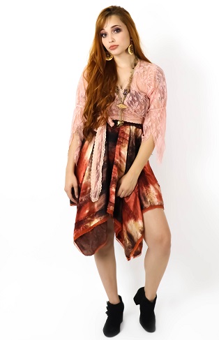 70s Vestido hippie tie-day com bolero renda